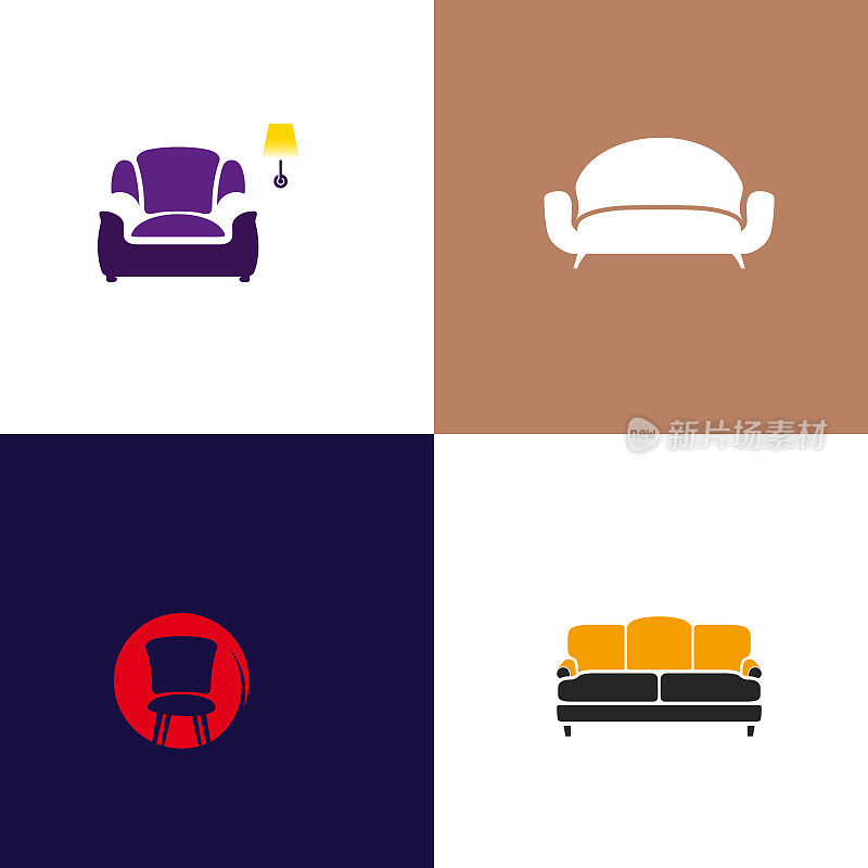 Set of Furniture logo design concept. Symbol and icon of Chairs, Sofa, Table, and Home Furnishing